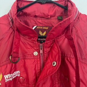 Vintage Red Winston Cigarette Drag Racing Jacket w/ zip up Hood, Size M